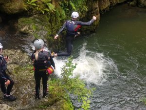 waterfall jump - gorge walking brecon